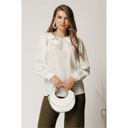 Camasa alba din crep cu guler tip funda si perla