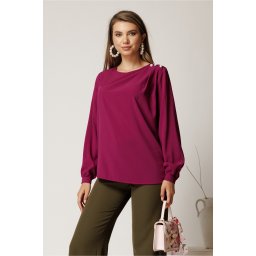 Bluza magenta eleganta din voal cu perle pe umar