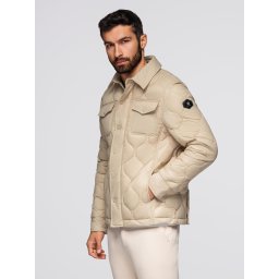 Ombre Men's quilted jacket in shirt cut - beige