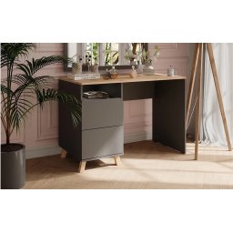 BIA12 - Birou 110 cm, masa de calculator office - Alb / Antracit - Culoarea Stejar