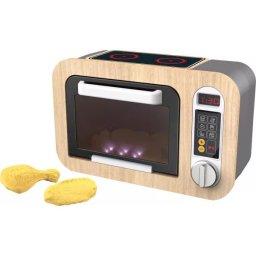 Un cuptor cu microunde de jucărie cu efecte sonore și luminoase.