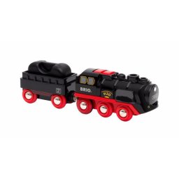 BRIO battery steam locomotive with water tank, toy vehicle (black/red)