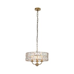 Endon 106243 - Candelabru suspendat pe lanț CLIFTON, 3 x E14, 6 W, 230 V, Ø 38,5 cm, alamă/sticlă clară