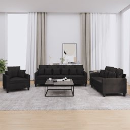 Set de canapele cu perne, 3 piese, negru, textil GartenMobel Dekor