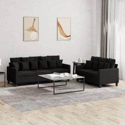 Set de canapele cu perne, 2 piese, negru, textil GartenMobel Dekor