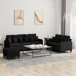 Set de canapele cu perne, 3 piese, negru, textil GartenMobel Dekor