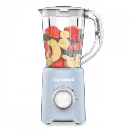 Blender Techwood TBL-784, 500W, 1.5 l, 2 viteze + impuls, Lame din otel, Albastru deschis