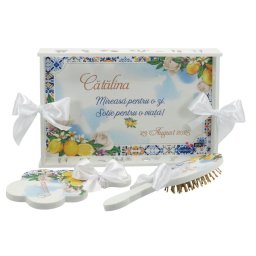 Tăviță gătit Mireasa, stil mediteranean cu lămâi, model personalizat cu 3 piese - ILIF509002