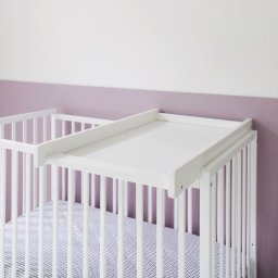 Masa de infasat din lemn, atasabila la patut bebe 120x60 si 140x70 cm, alb, 86 x 51 x 7 cm