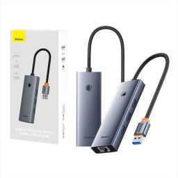 Hub Baseus UltraJoy Series Lite 4-Port (USB la USB 3.0*3+RJ45*1+USB-C 5V) (gri)