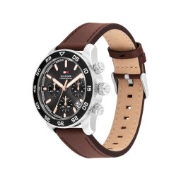 TOMMY HILFIGER Ceas analogic '85' maro / negru / argintiu