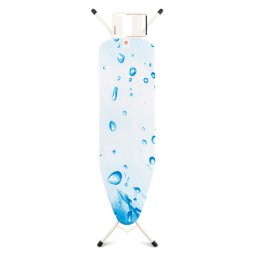 Masa de calcat Brabantia B 90300132, 124x38 cm, 7 pozitii de reglare, Suport fier de calcat, Alb/Albastru