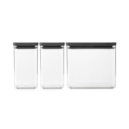Cutii de depozitare Brabantia Tasty+ Stackable 1008879, 2x1.6L+1x3.5L, Fara BPA, Inchidere stransa, Gri inchis
