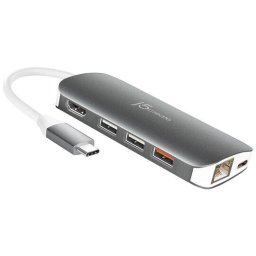 Statie de andocare, Multi-Port JCD383, USB, HDMI, Ethernet, SD, microSD, Gri