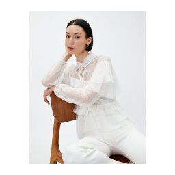 Koton Frilly Tied Chiffon Blouse High Neck
