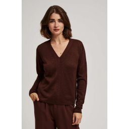 Marisse Brown Metallic Thread V-Neck Sweater