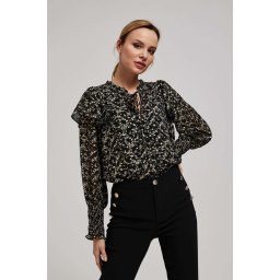 Marisse Patterned Shirt With A Tie At The Neckline, Black