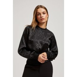 Marisse Black Puff Sleeve Animal Print Shirt