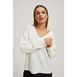 Marisse Pearl Beaded V-Neck Sweater