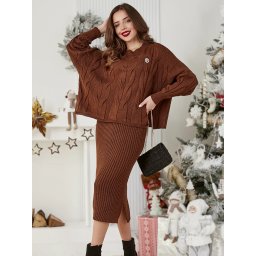 Resti Acrylic braided women's set with sweater and skirt Warm&Fuzzy