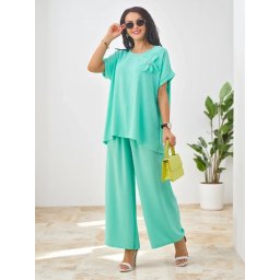 Resti Women's set with short sleeves, decorative flower and wide pants