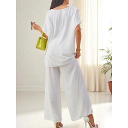 Resti Women's cotton two-piece set with short sleeves and wide pants