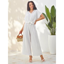 Resti Women's set with a tied short-sleeve shirt and flared pants with rhinestones