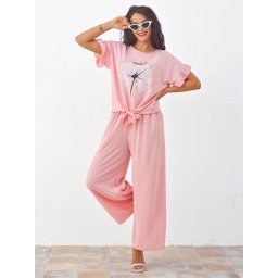 Resti Women's casual set with a short-sleeved blouse and wide pants