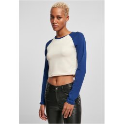 Women's Organic Cropped Retro Baseball Long Sleeves, White Sand/Space Blue
