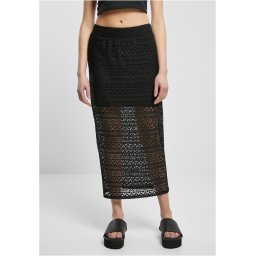 Women's Stretch Crochet Lace Midi Skirt Black