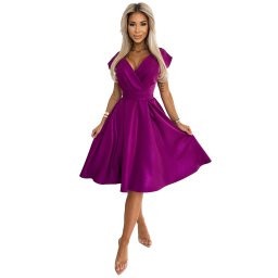 348-8 SCARLETT flared dress with a neckline - fuchsia with glitter