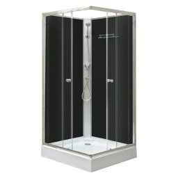 Cabină de duș pătrată Polo Black II neagră cu perete posterior, cu cădiță de duș acrilică, 90x90x195 cm