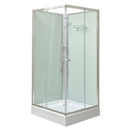 Cabină de duș pătrată Polo White II, albă, cu cădiță de duș acrilică, 80x80x195 cm