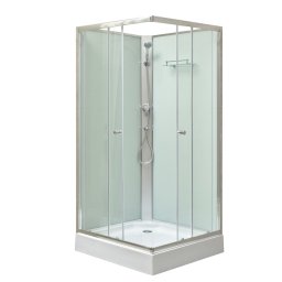 Cabină de duș pătrată Polo White II, albă, cu cădiță de duș acrilică, 90x90x195 cm