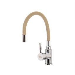 Robinet mixer pentru chiuvetă cu piedestal Corin cu gura de scurgere flexibilă bej