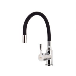 Robinet mixer pentru chiuvetă cu piedestal Corin cu gura de scurgere flexibilă negru