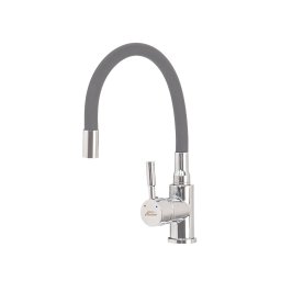 Robinet mixer pentru chiuvetă cu piedestal Corin cu gura de scurgere flexibilă gri