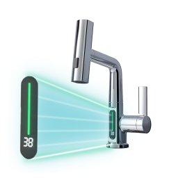 Robinet mixer pentru chiuveta de bucătărie Mara cu cap multifuncțional cu afișaj digital crom