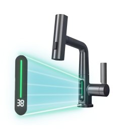 Robinet mixer pentru chiuveta de bucătărie Mara cu cap multifuncțional cu afișaj digital gri