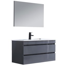 Mobilier de baie Cube 100 cm cu chiuvetă ceramică 2 sertare cu oglindă 60x100 cm gri antracit