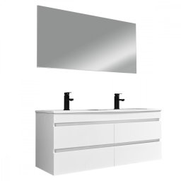 Mobilier de baie Cube 120 cm cu chiuvetă și oglindă ceramică 60x120 cm vopsit în alb lucios