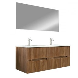Mobilier de baie Trent 120 cm cu chiuvetă și oglindă ceramică 60x120 cm stejar apus de soare