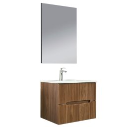 Mobilier de baie Trent 60 cm cu chiuvetă ceramică (2 sertare) și oglindă 60x80 cm stejar apus de soare
