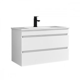 Mască de baie Cube 80 cu chiuvetă ceramică, 2 sertare, vopsită în alb lucios