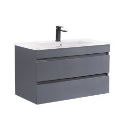 Mască de baie Cube 80 cu chiuvetă ceramică, 2 sertare, gri antracit