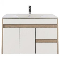 Mobilier de baie Luna 80 cu chiuvetă, stejar Sonoma – Alb