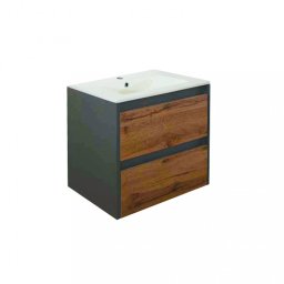 Mobilier de baie Porto 60 cu bază și lavoar în culoarea stejarului rustic antracit