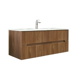 Mască de baie Trent 120 cu 1 chiuvetă ceramică și 2 sertare, stejar apus de soare