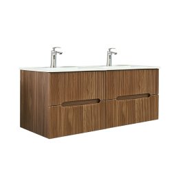 Mască de baie Trent 120 cu chiuvetă ceramică, 4 sertare, stejar apus de soare