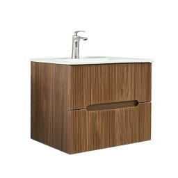 Mască de baie Trent 60 cu chiuvetă ceramică, 2 sertare, stejar apus de soare